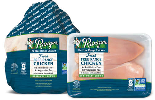 Ranger whole bird and boneless skinless chicken breast tray